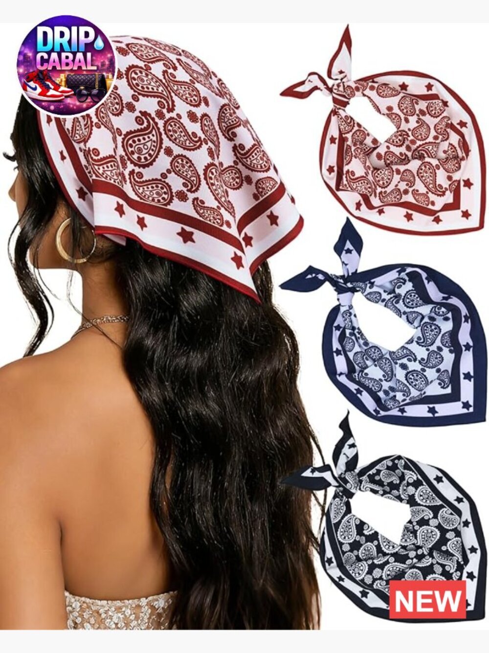3 Pack Triangle Hair Bandana Head Scarf Tie-Back Printed Neck Scarf